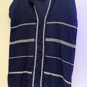 Lemlem by Liya Kebede Navy Cotton Tunic Fringe Hem Embroidered Boho Top